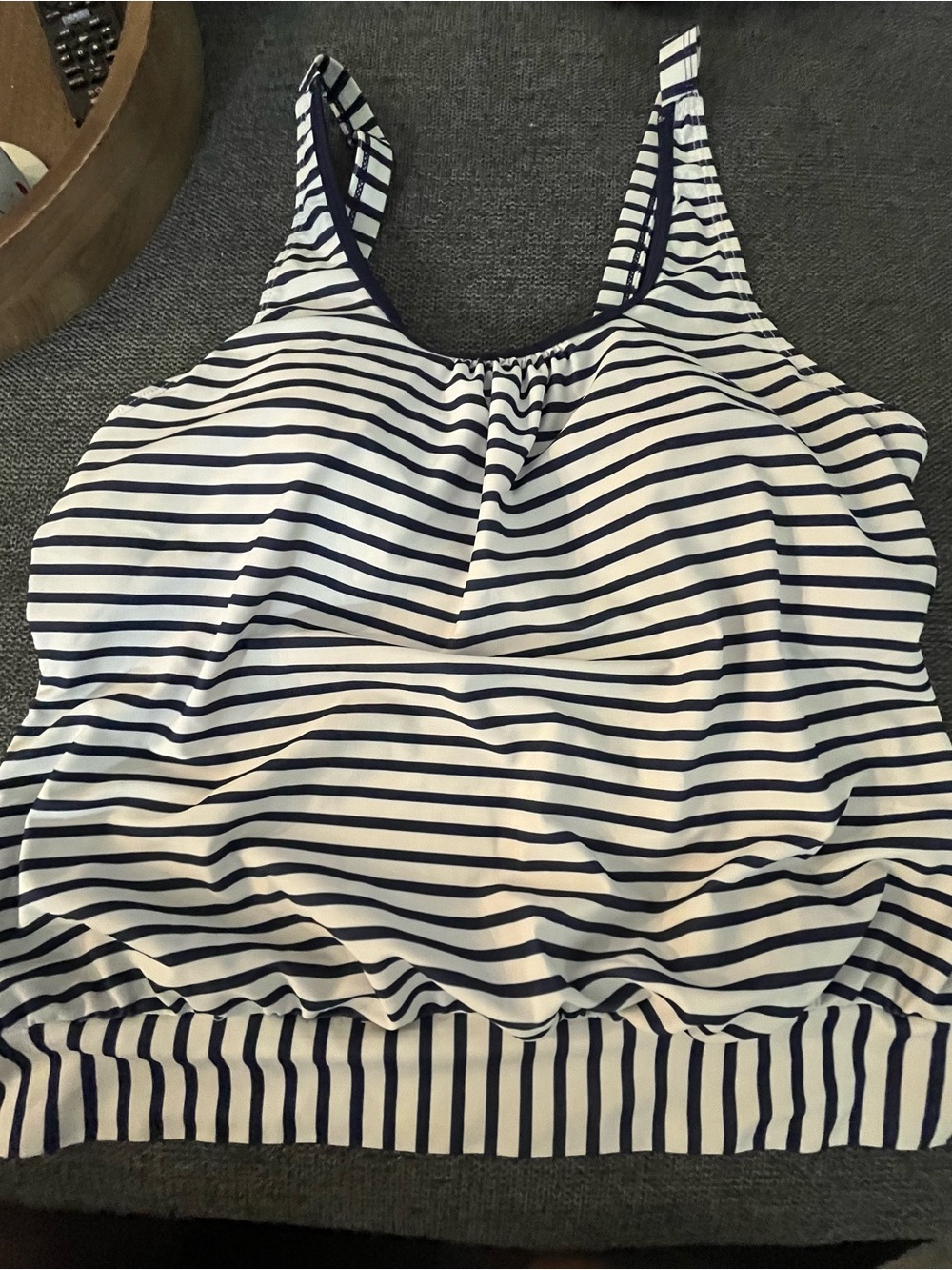 Navy and White Stripped Women’s Swim Top